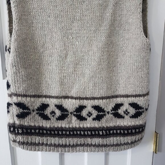 Boho Cowichan Cardigan Button Front Knit Wool Sweater Vest - Picture 9 of 15